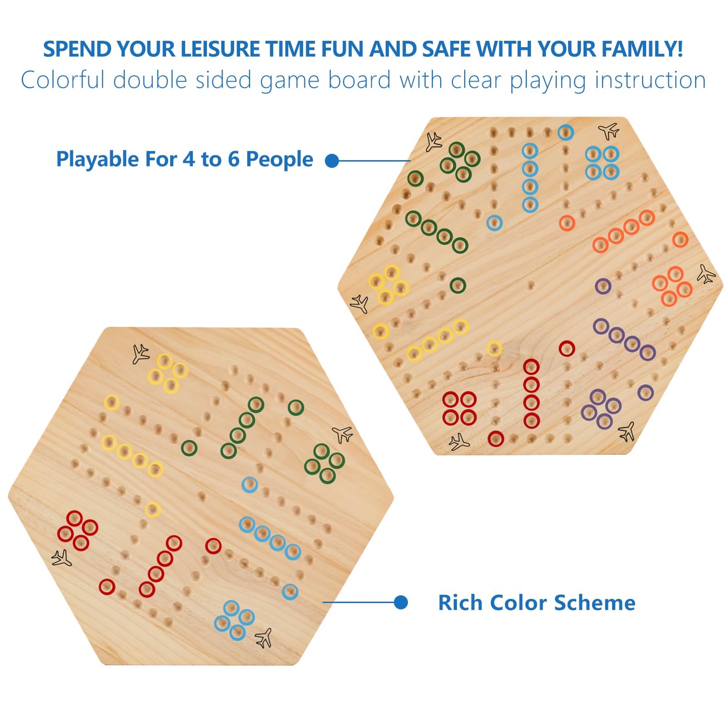 NRZSSN Large 20in Wood Wahoo Marble Board Game - 2-Sided for 4-6 Players