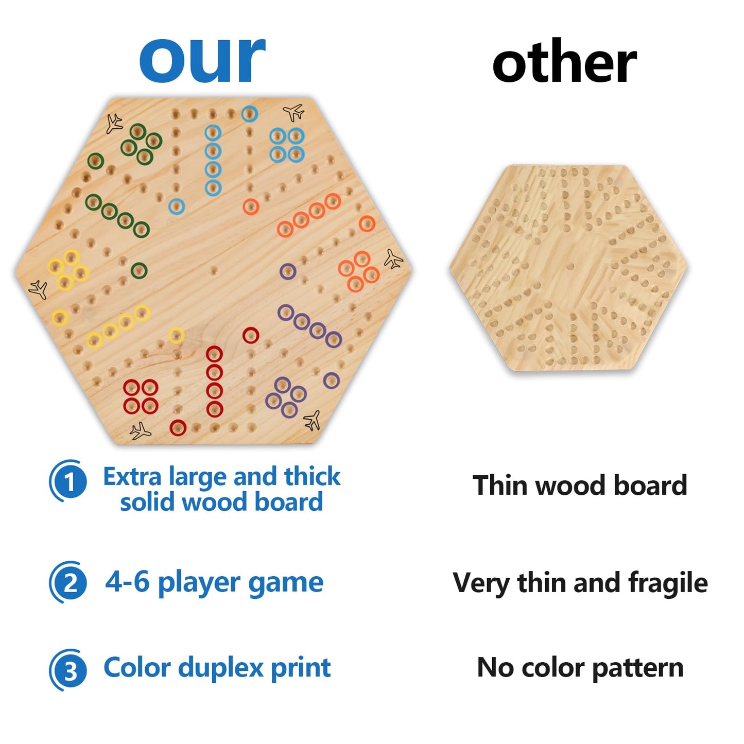 NRZSSN Large 20in Wood Wahoo Marble Board Game - 2-Sided for 4-6 Players
