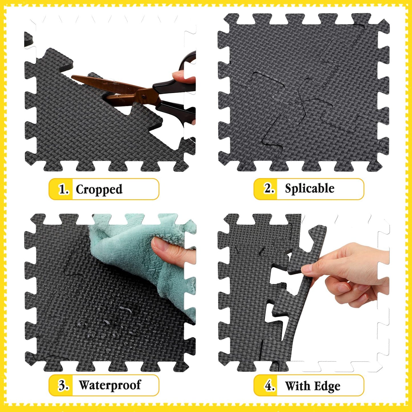 Nuanchu 60PCS Kids Foam Puzzle Floor Mat – Interlocking Black 12-Inch Tiles