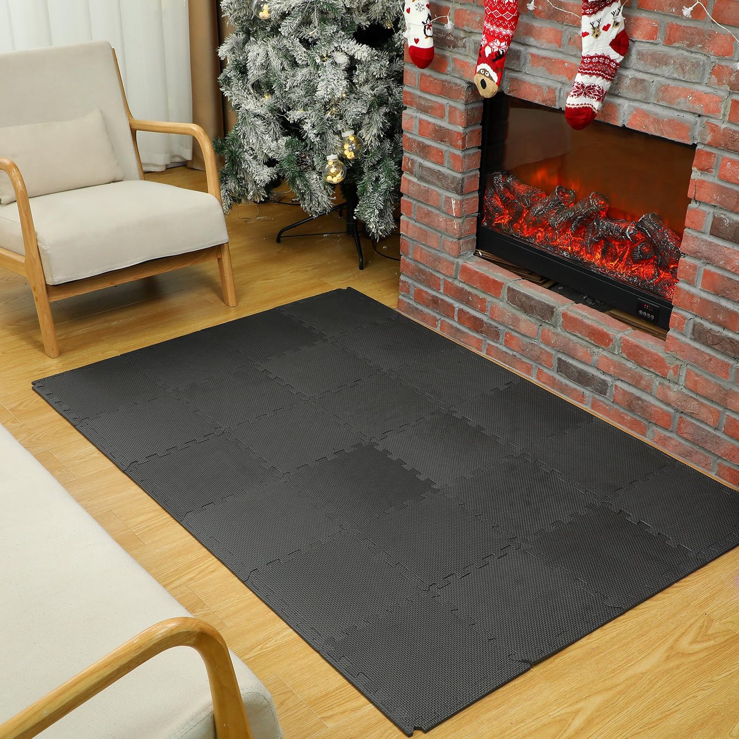 Nuanchu 60PCS Kids Foam Puzzle Floor Mat – Interlocking Black 12-Inch Tiles