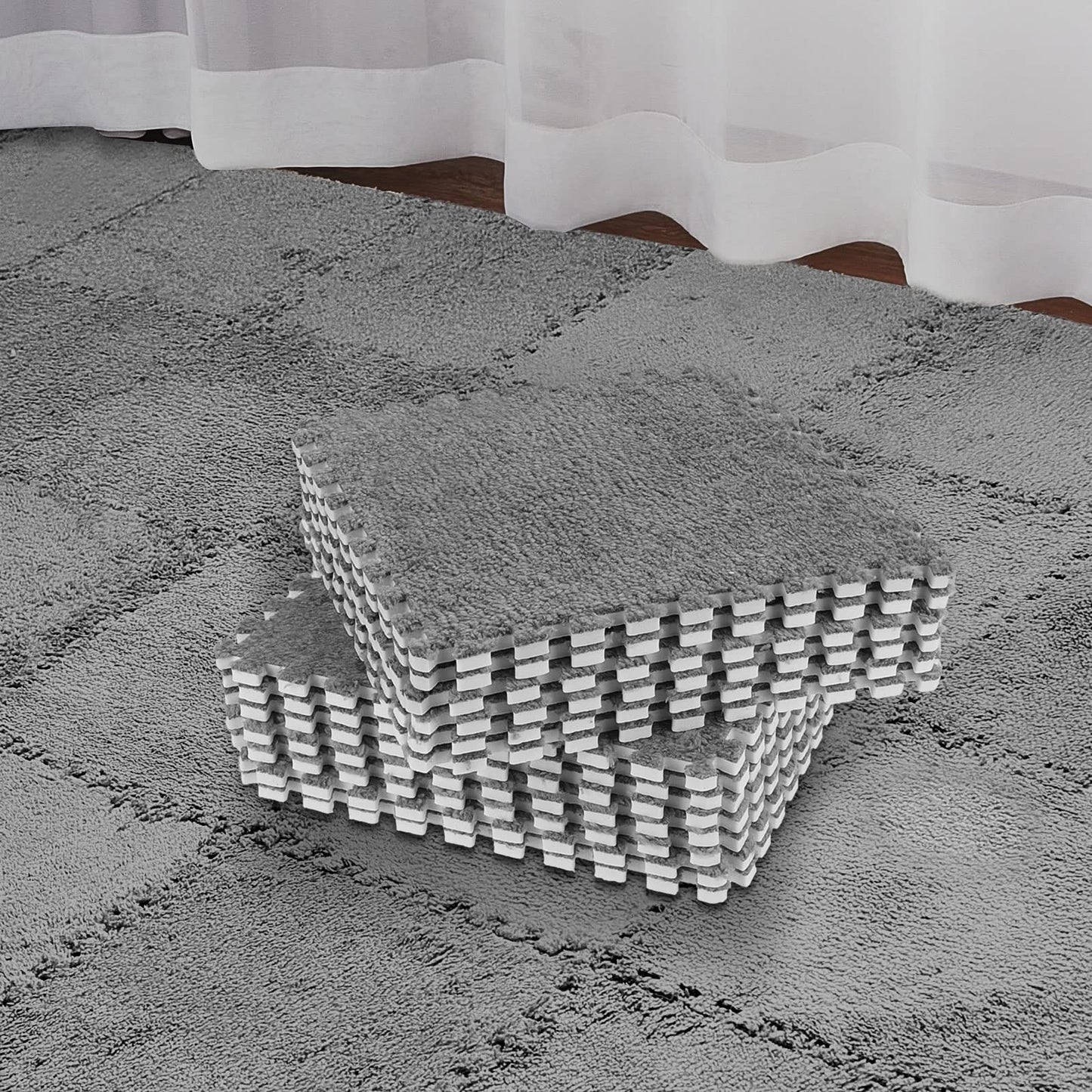 Nuanchu Plush Foam Interlocking Floor Mats – 50 Pcs, 11.81 x 11.81 in, Gray