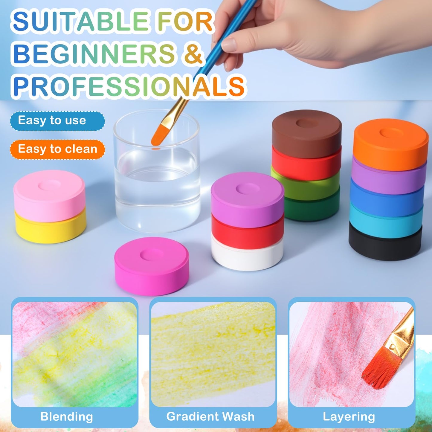 Nuanchu 15 Pcs Tempera Paint Cakes - 15 Colors for Painting & Crafts