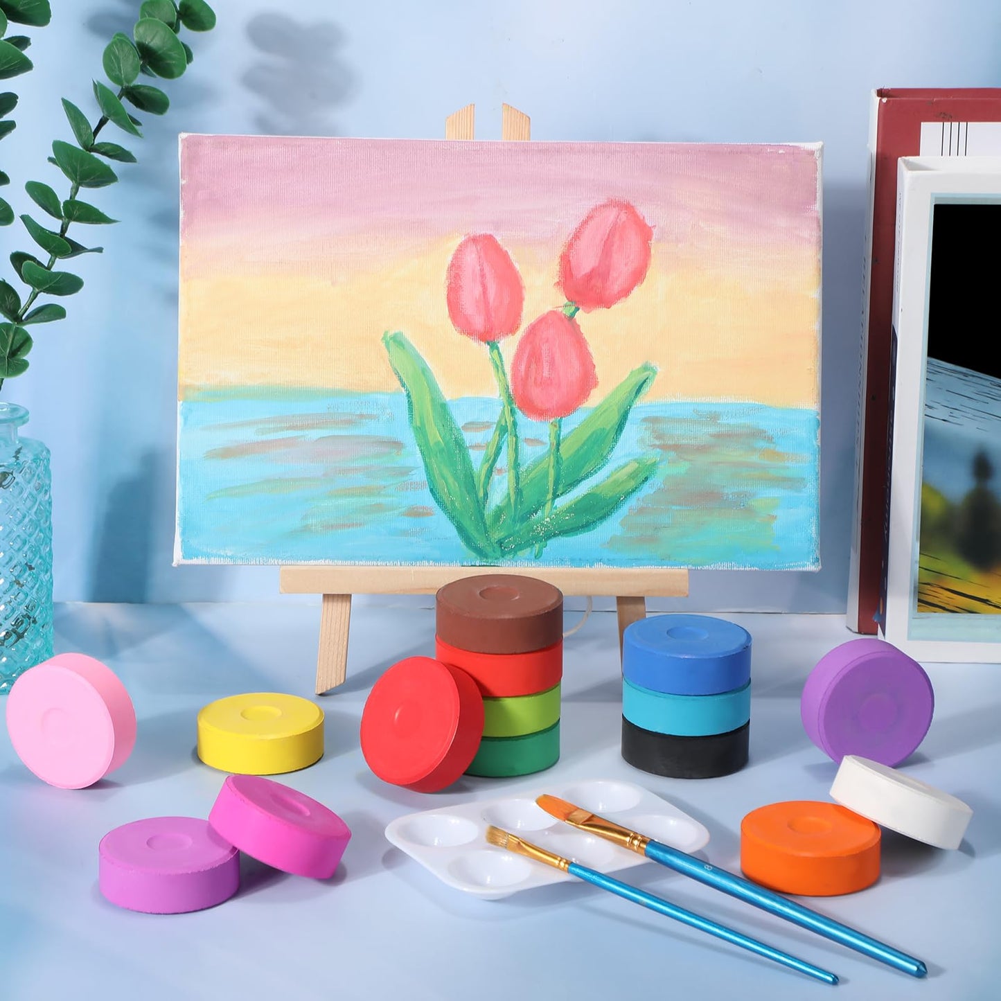 Nuanchu 15 Pcs Tempera Paint Cakes - 15 Colors for Painting & Crafts