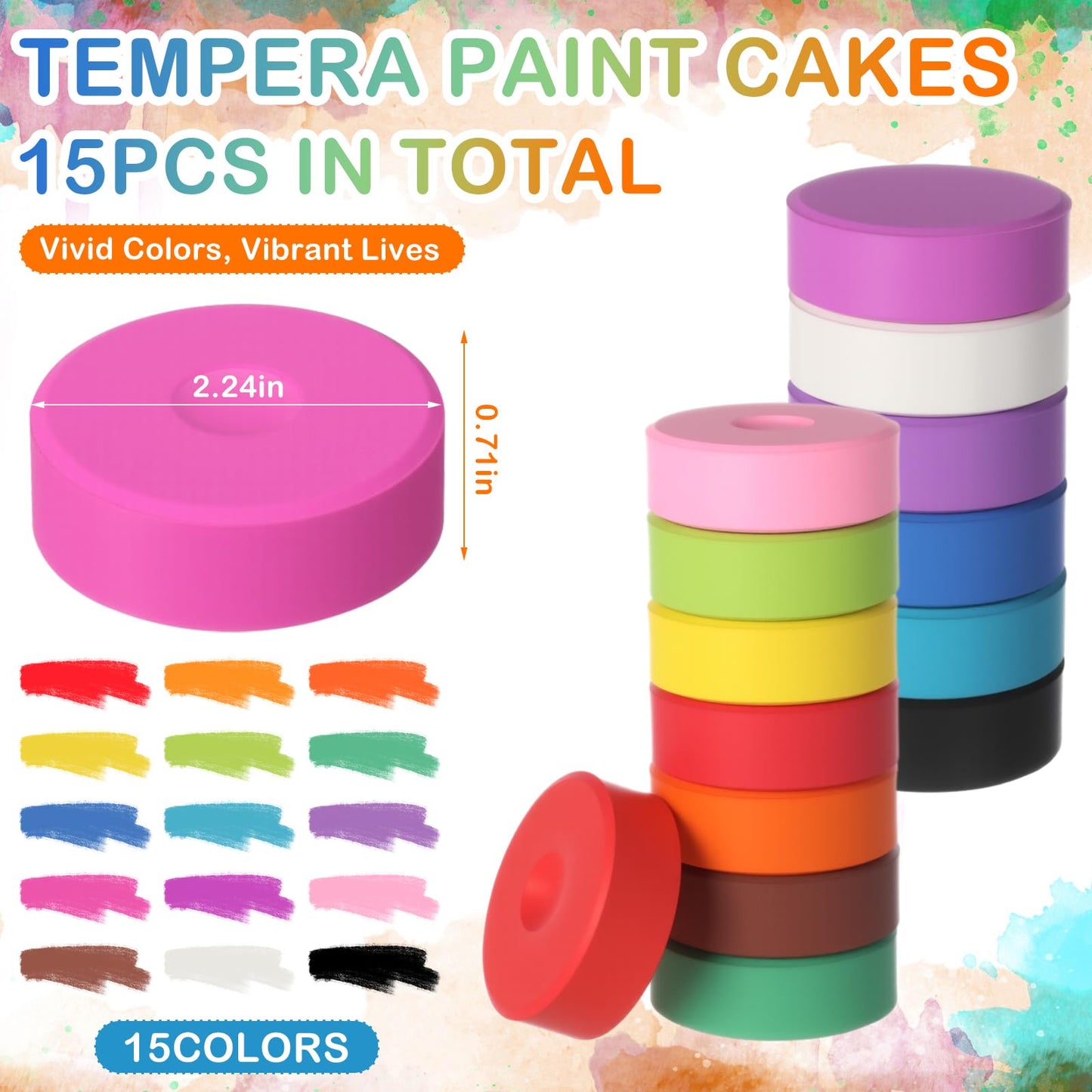 Nuanchu 15 Pcs Tempera Paint Cakes - 15 Colors for Painting & Crafts