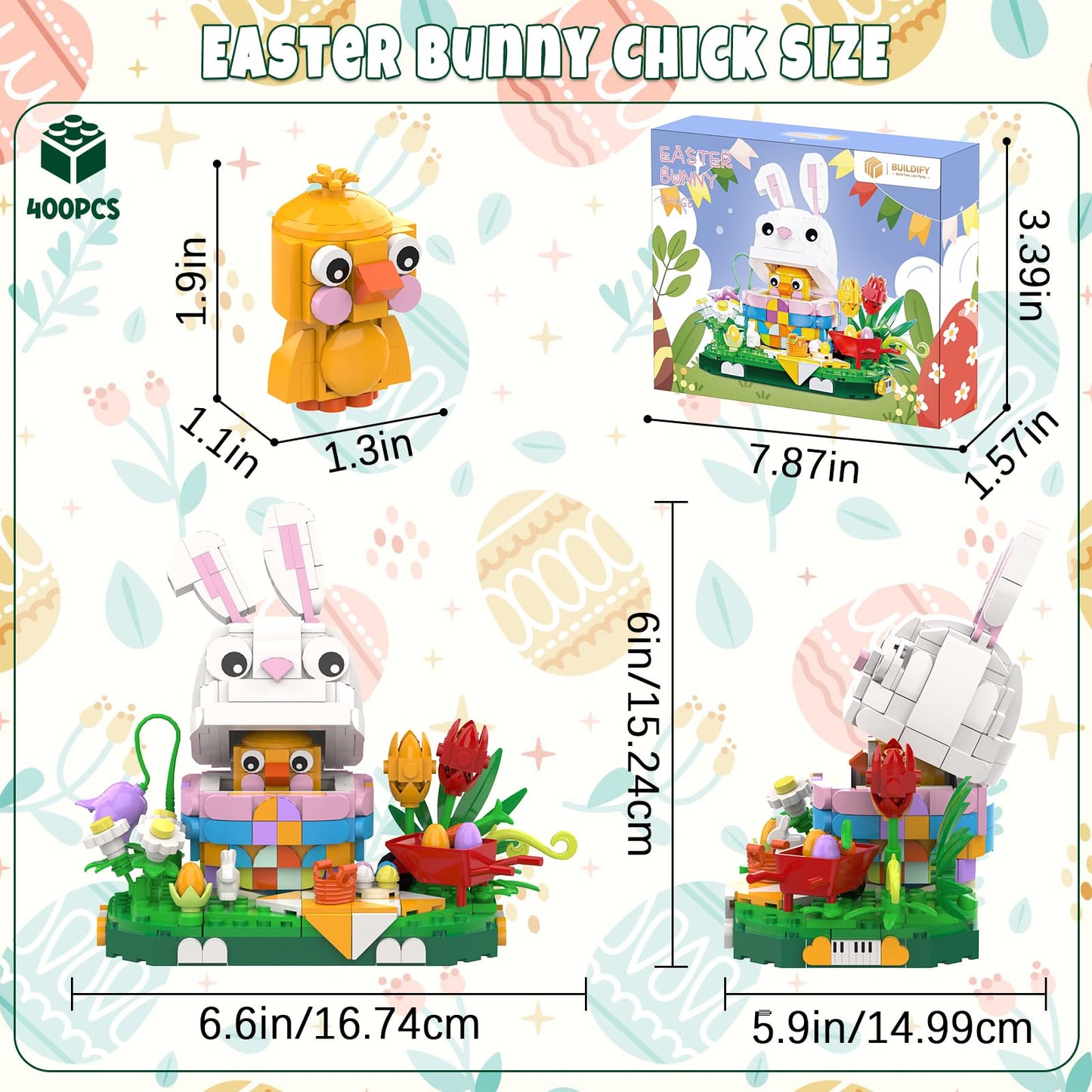 Nubee Easter Bunny Chick Building Set - 400 Pcs | Fun Easter Gift for Kids & Adults