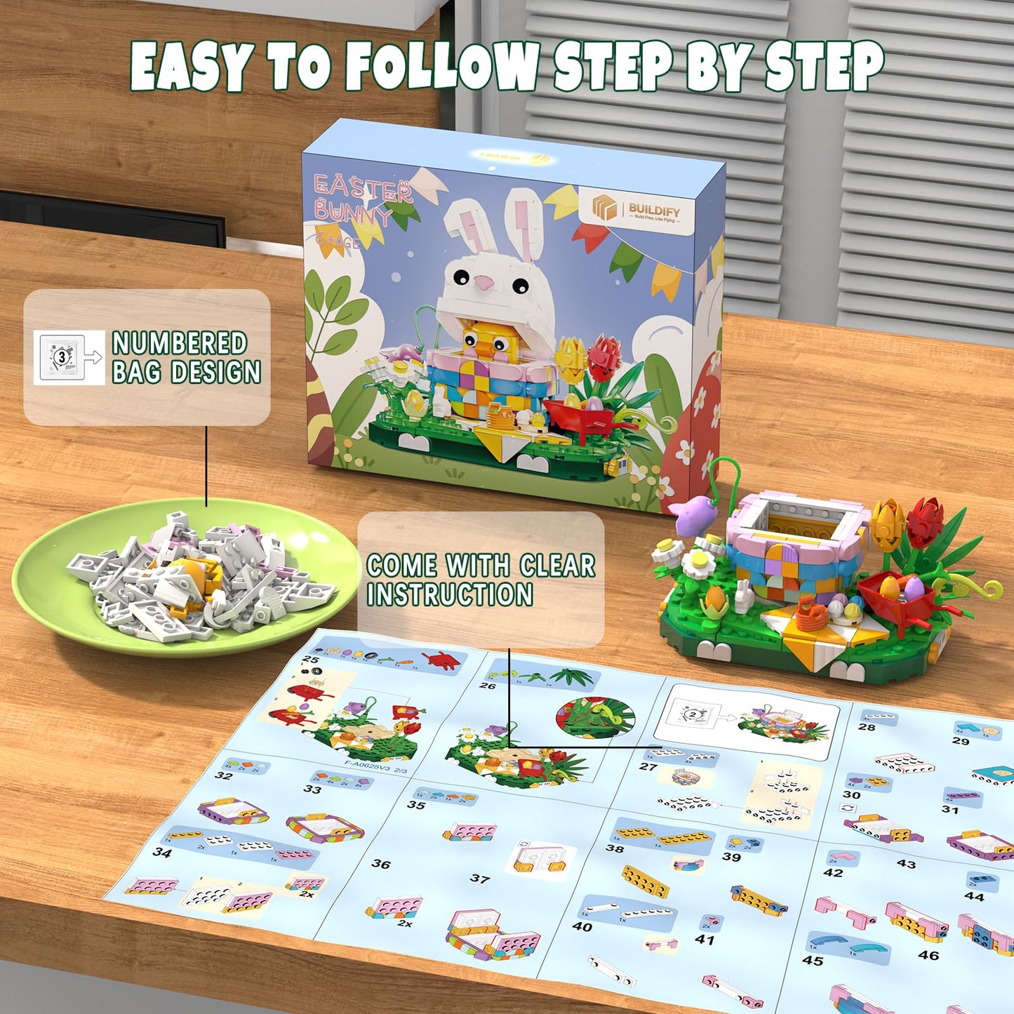 Nubee Easter Bunny Chick Building Set - 400 Pcs | Fun Easter Gift for Kids & Adults