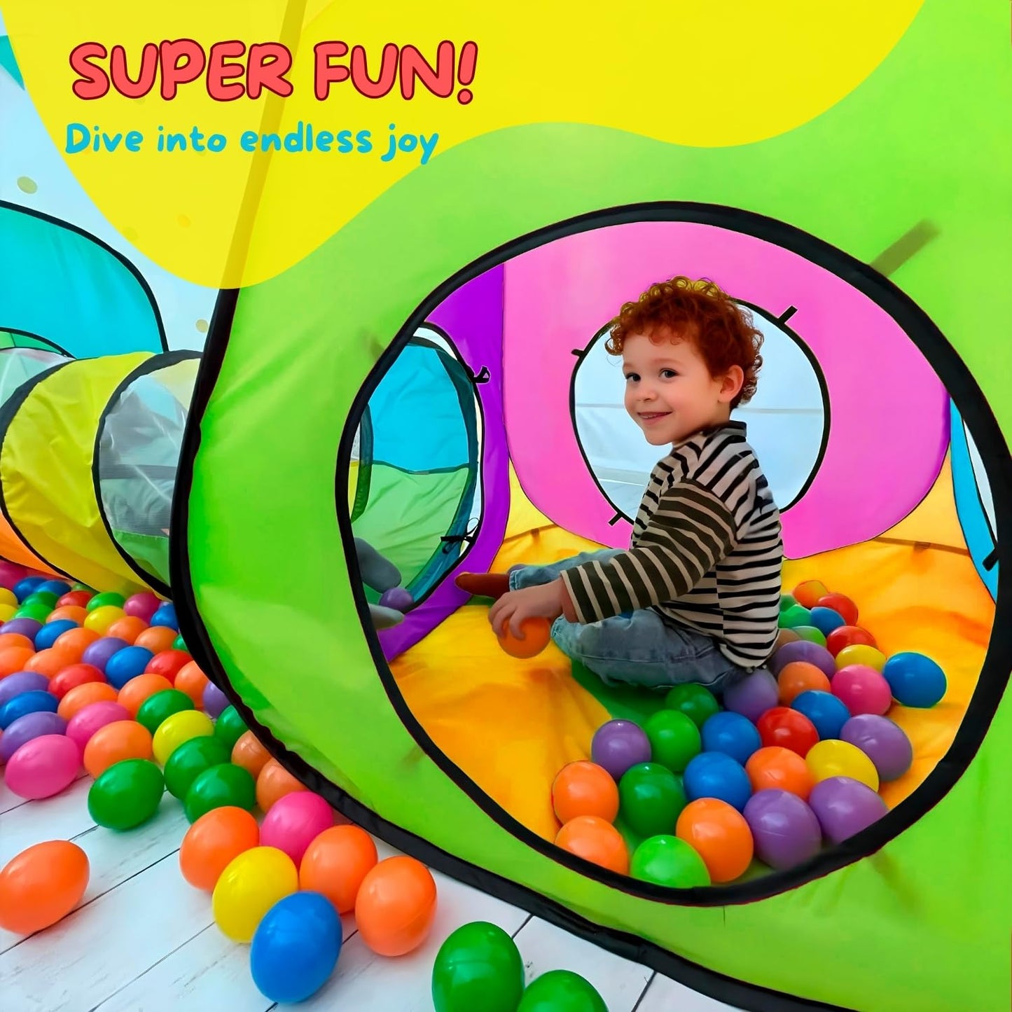 NUBUNI 4pc Pop Up Play Tent Set - 2 Tunnels + 2 Tents for Indoor & Outdoor Play