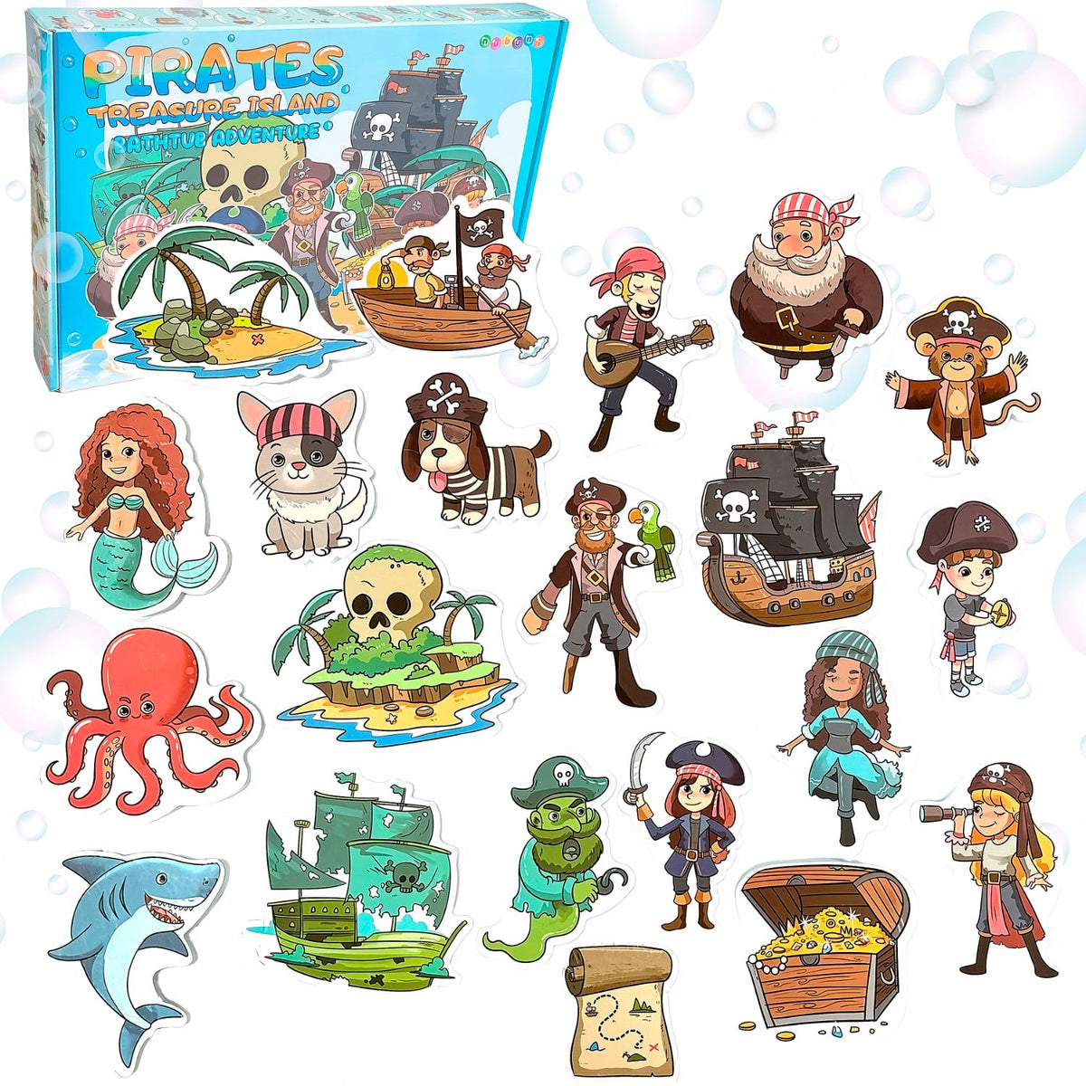 NUBUNI Foam Bath Toys with Storage Bag | Pirate Island Bath Set