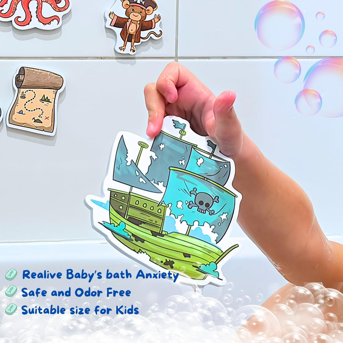 NUBUNI Foam Bath Toys with Storage Bag | Pirate Island Bath Set