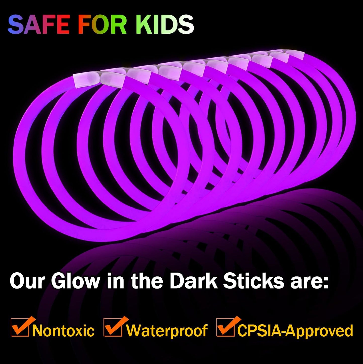 NUDALA 200 Pcs Purple Glow Sticks with Connectors – 8" Bracelets & Necklaces Bulk Kit for Parties, Holidays & Emergencies