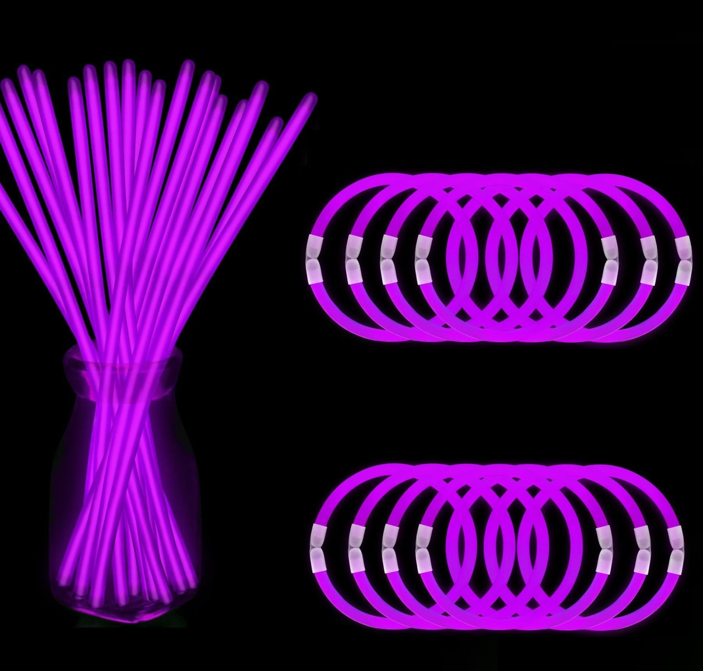 NUDALA 200 Pcs Purple Glow Sticks with Connectors – 8" Bracelets & Necklaces Bulk Kit for Parties, Holidays & Emergencies