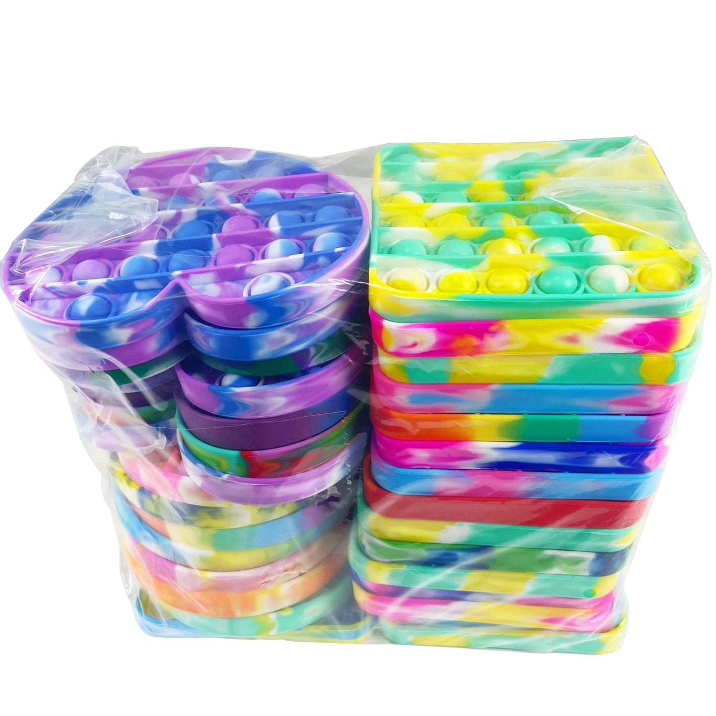NUENUN 10pcs Random Silicone Tie-Dye Push Pop Bubble Fidget Toy – Sensory Stress Reliever for Kids & Adults
