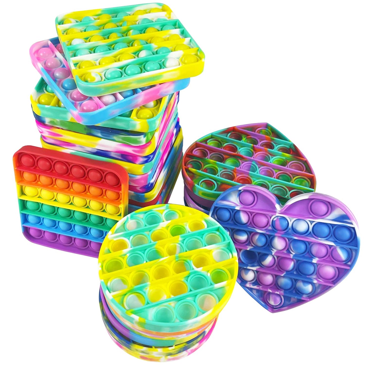 NUENUN 10pcs Random Silicone Tie-Dye Push Pop Bubble Fidget Toy – Sensory Stress Reliever for Kids & Adults