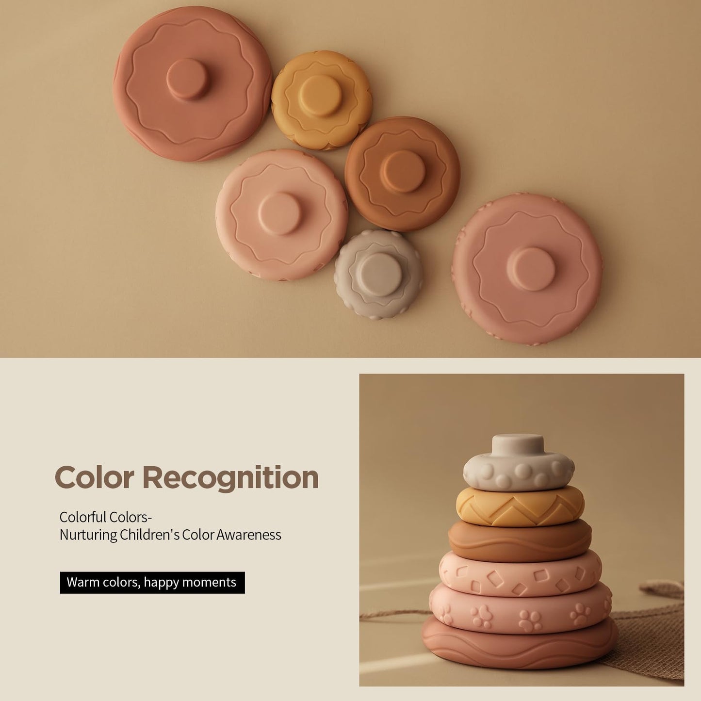 Nueplay Stacking Rings Toy for Baby Girls – 6 Textured Rings & Unicorn Topper