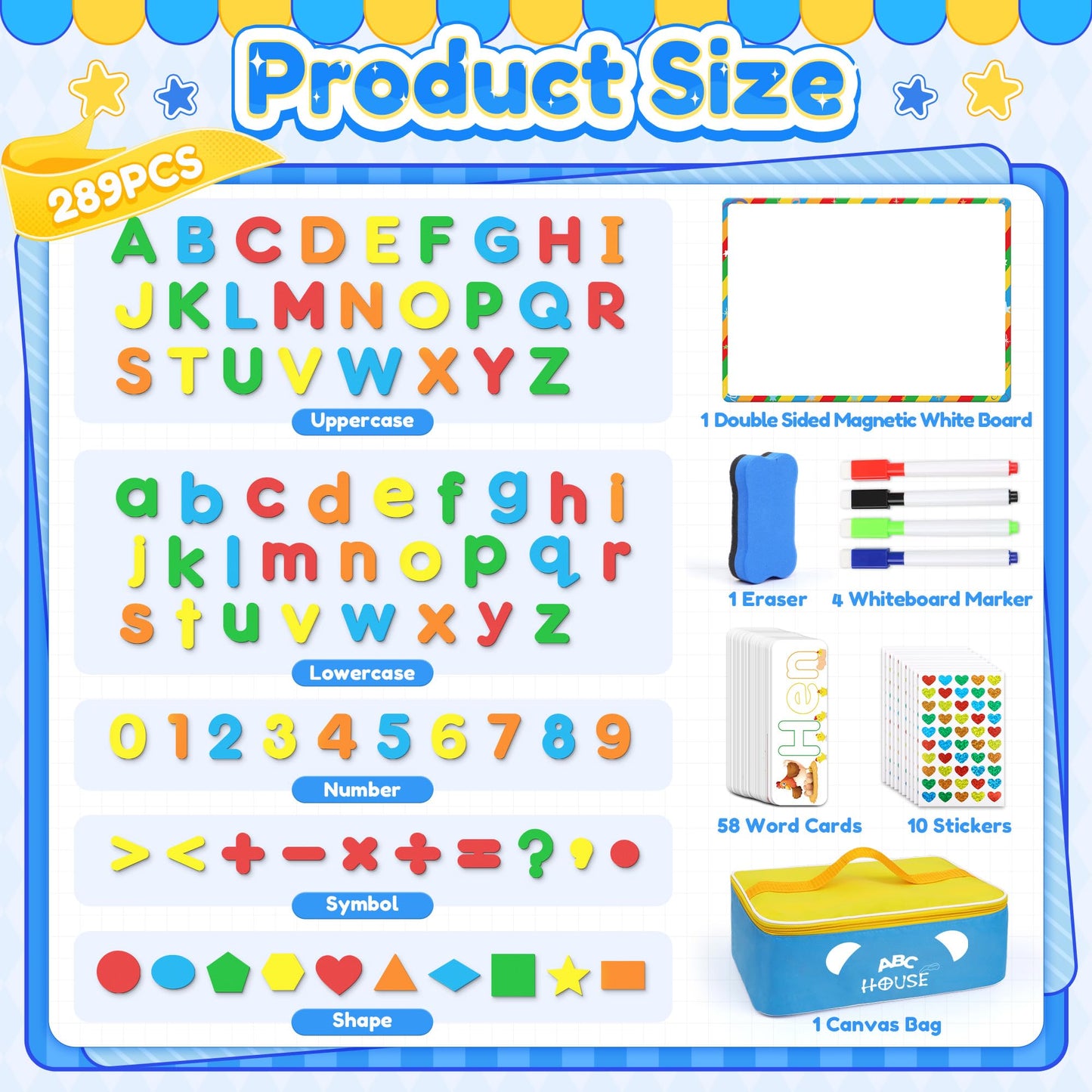 Nuesaurd 335-Pcs Magnetic Letters & Numbers Kit – Fridge Magnets, Board & Word Cards