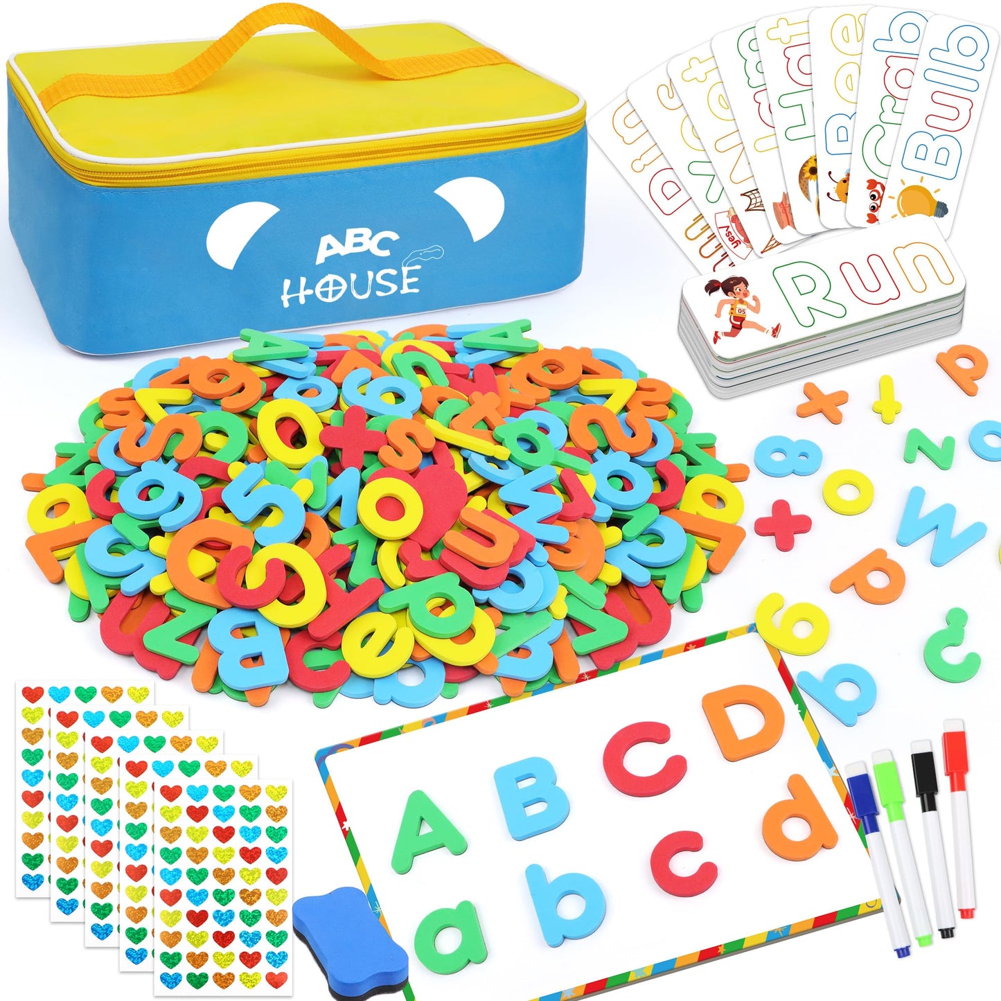 Nuesaurd 335-Pcs Magnetic Letters & Numbers Kit – Fridge Magnets, Board & Word Cards