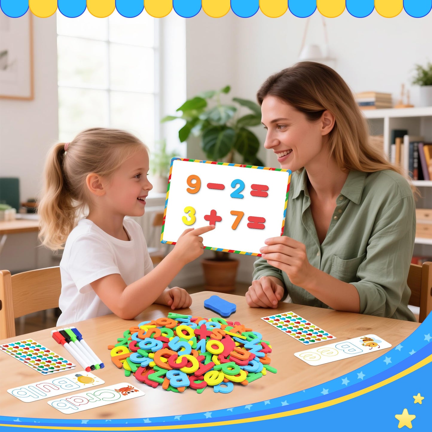 Nuesaurd 335-Pcs Magnetic Letters & Numbers Kit – Fridge Magnets, Board & Word Cards