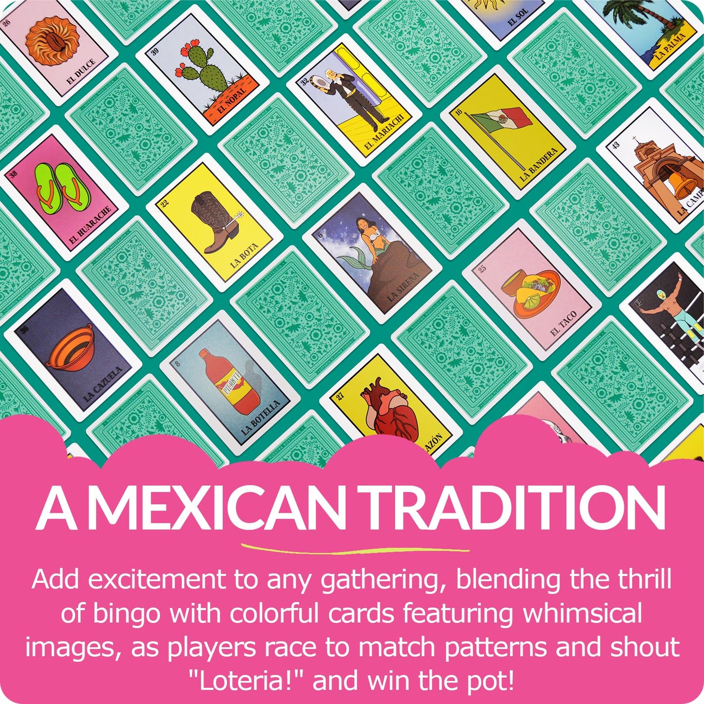 Waterproof Lotería Set by Nuestra Nostalgia – 20 Boards (12x8) + Shuffle Deck