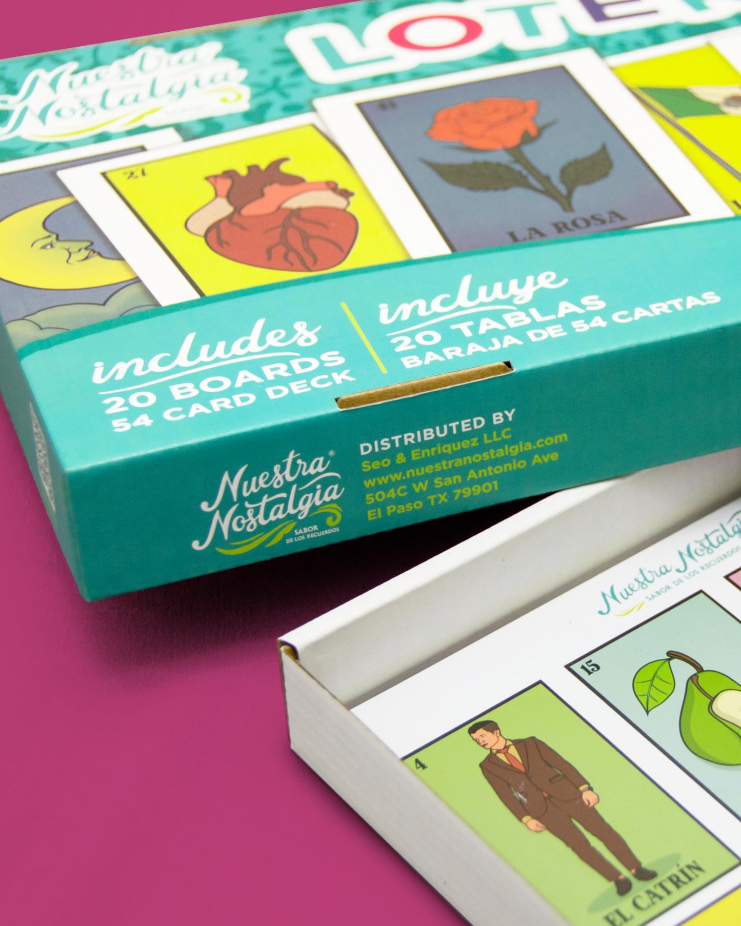 Waterproof 20-Player Lotería with 12x8 Boards & 54-Card Deck | Stereotype-Free, Extendable to 100 | Ideal for Schools & Mexican Parties | Boards 1-20 | Nuestra Nostalgia
