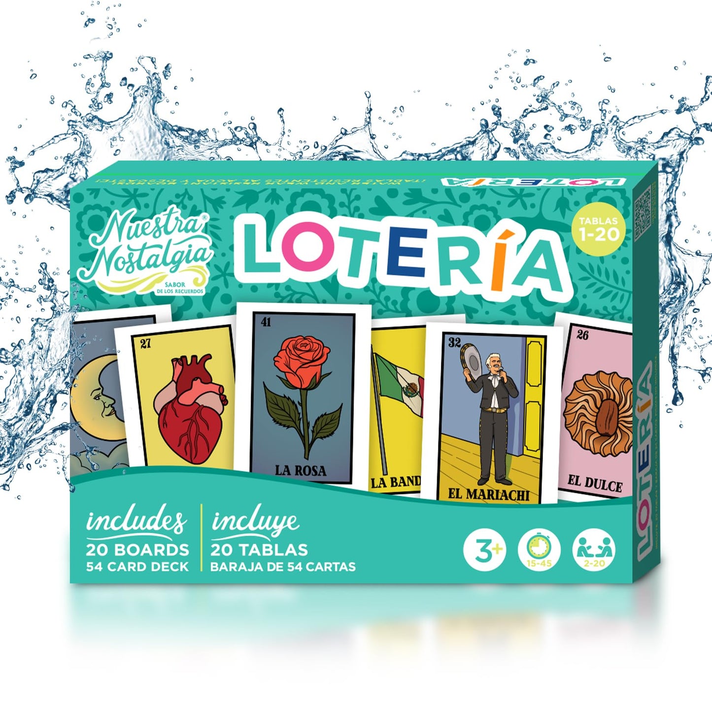 Waterproof 20-Player Lotería with 12x8 Boards & 54-Card Deck | Stereotype-Free, Extendable to 100 | Ideal for Schools & Mexican Parties | Boards 1-20 | Nuestra Nostalgia