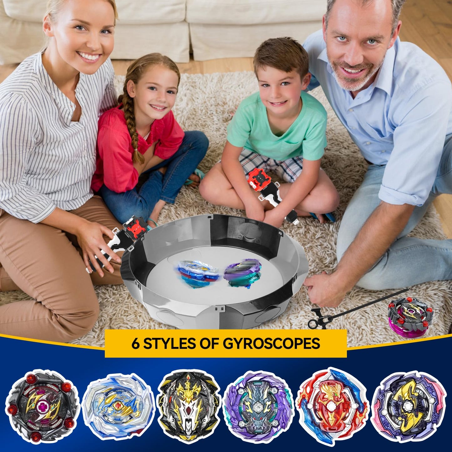 Nuffunx Bay Blade 17.8 Inch Large Stadium with 6 Burst Tops Launcher – Ages 5-12