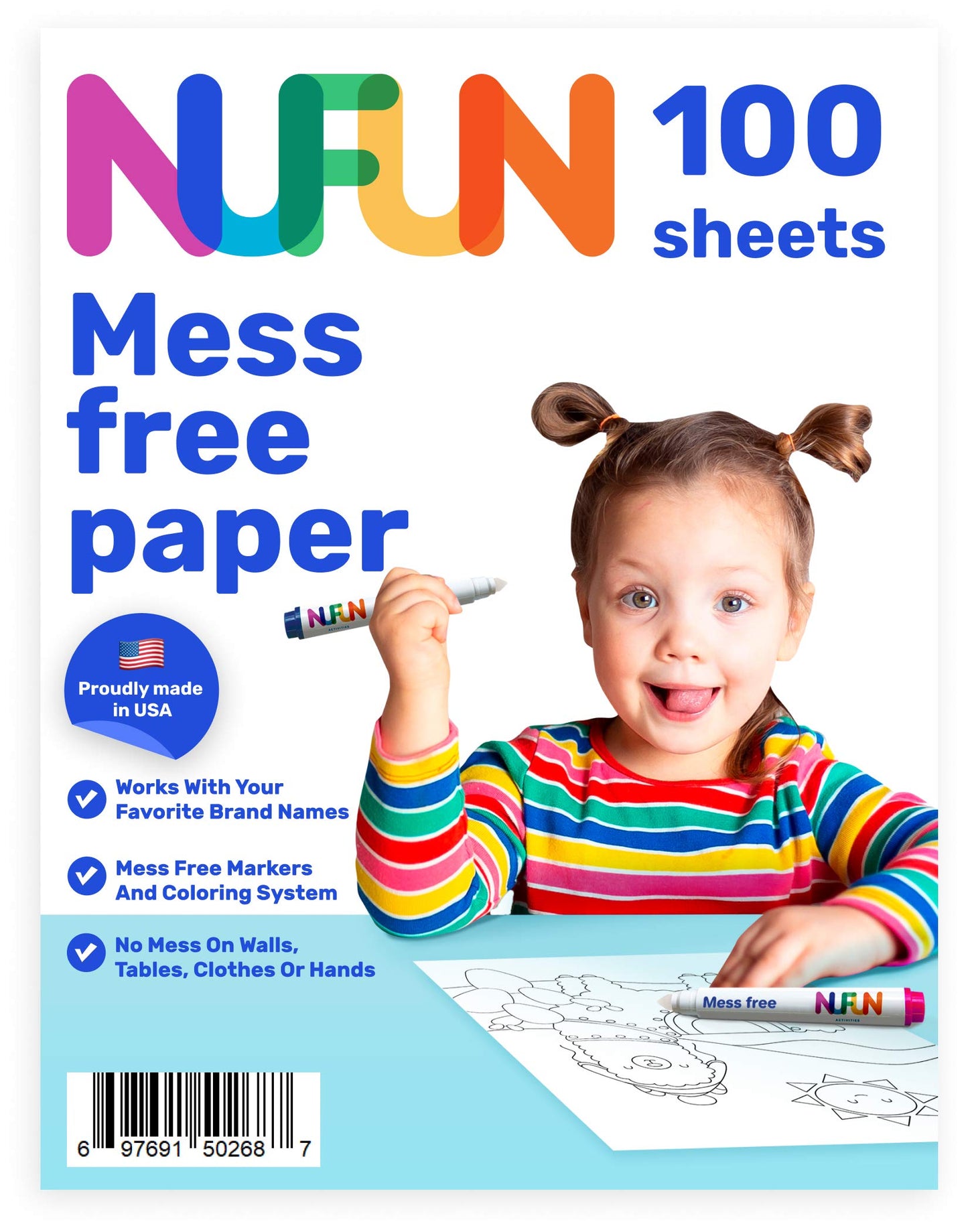 NuFun Activities Mess Free Paper – No Mess Coloring for Kids, 100 Blank Pages