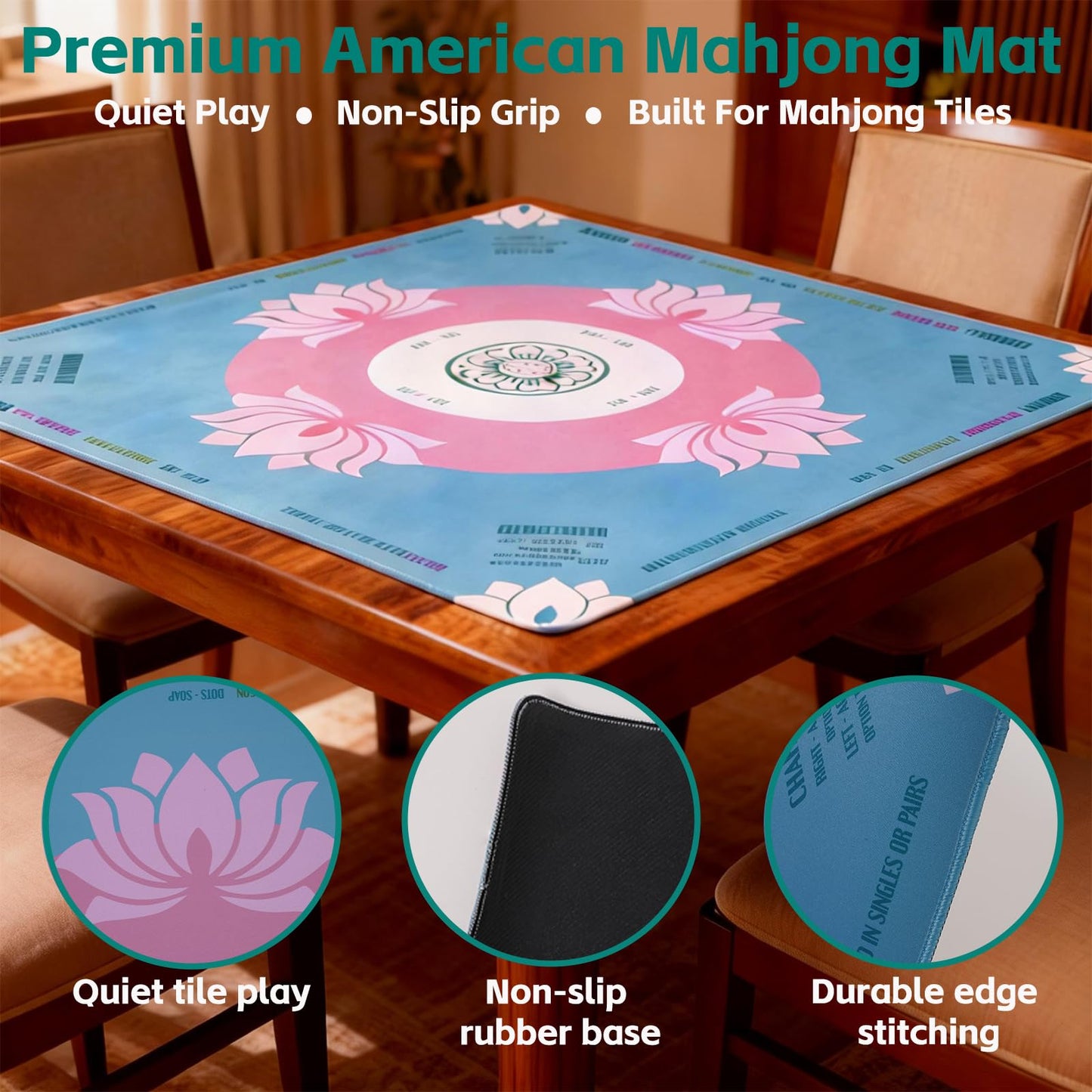 Nugnurt Pink Mahjong Mat 31.5" x 31.5" – Waterproof Surface, Non-Slip Backing