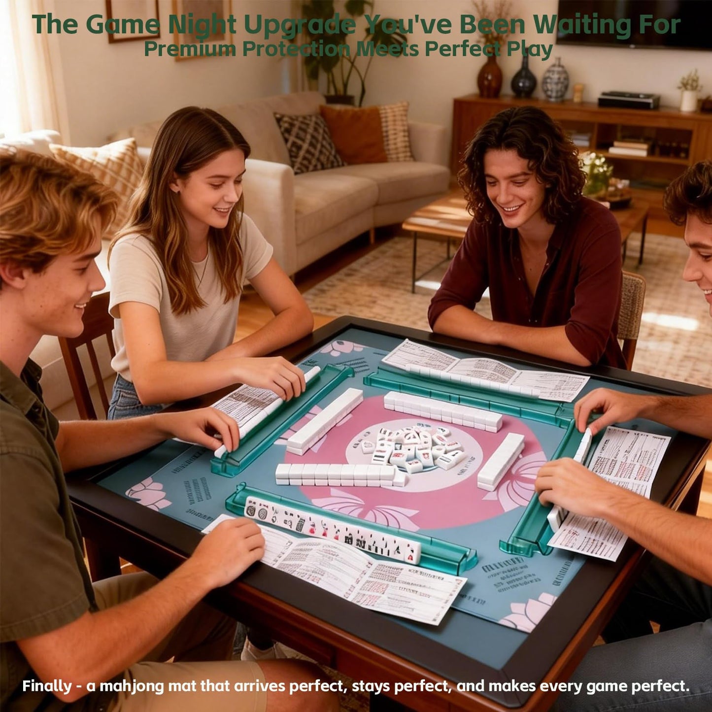 Nugnurt Pink Mahjong Mat 31.5" x 31.5" – Waterproof Surface, Non-Slip Backing