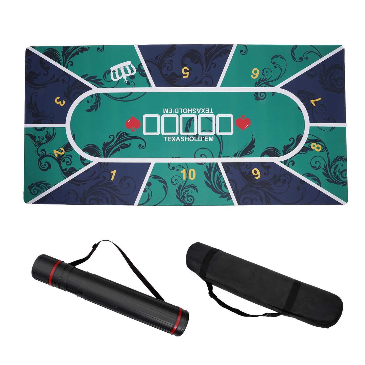 Nugnurt 10-Player Poker Mat – 47x24 Inch Texas Hold’em Table Topper, Non-Slip & Waterproof