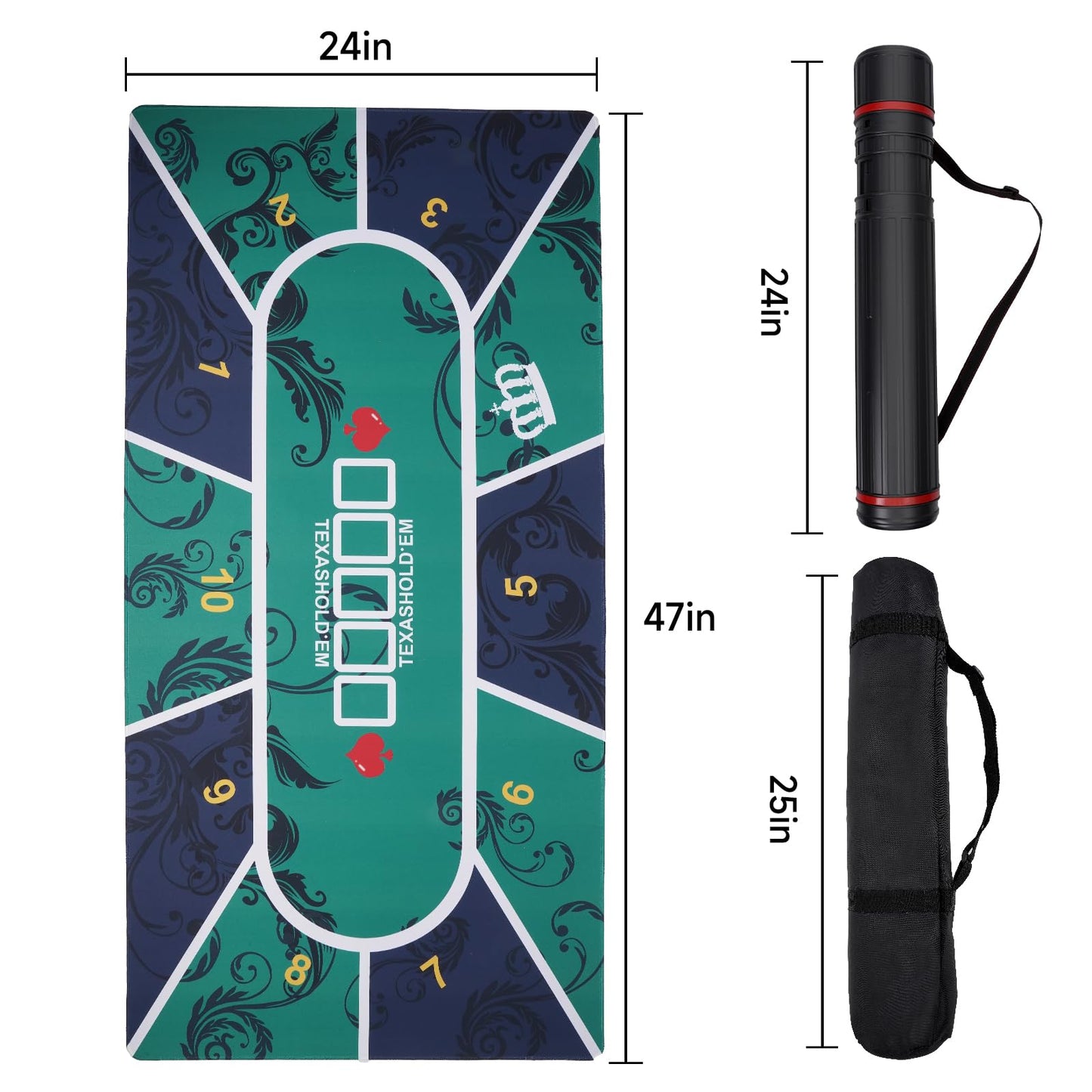 Nugnurt 10-Player Poker Mat – 47x24 Inch Texas Hold’em Table Topper, Non-Slip & Waterproof