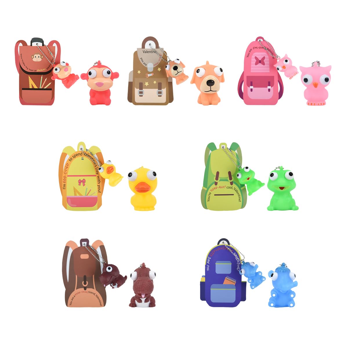 NUJOVI 28-Piece Valentine Cards with Pop-Eye Keychains for Kids