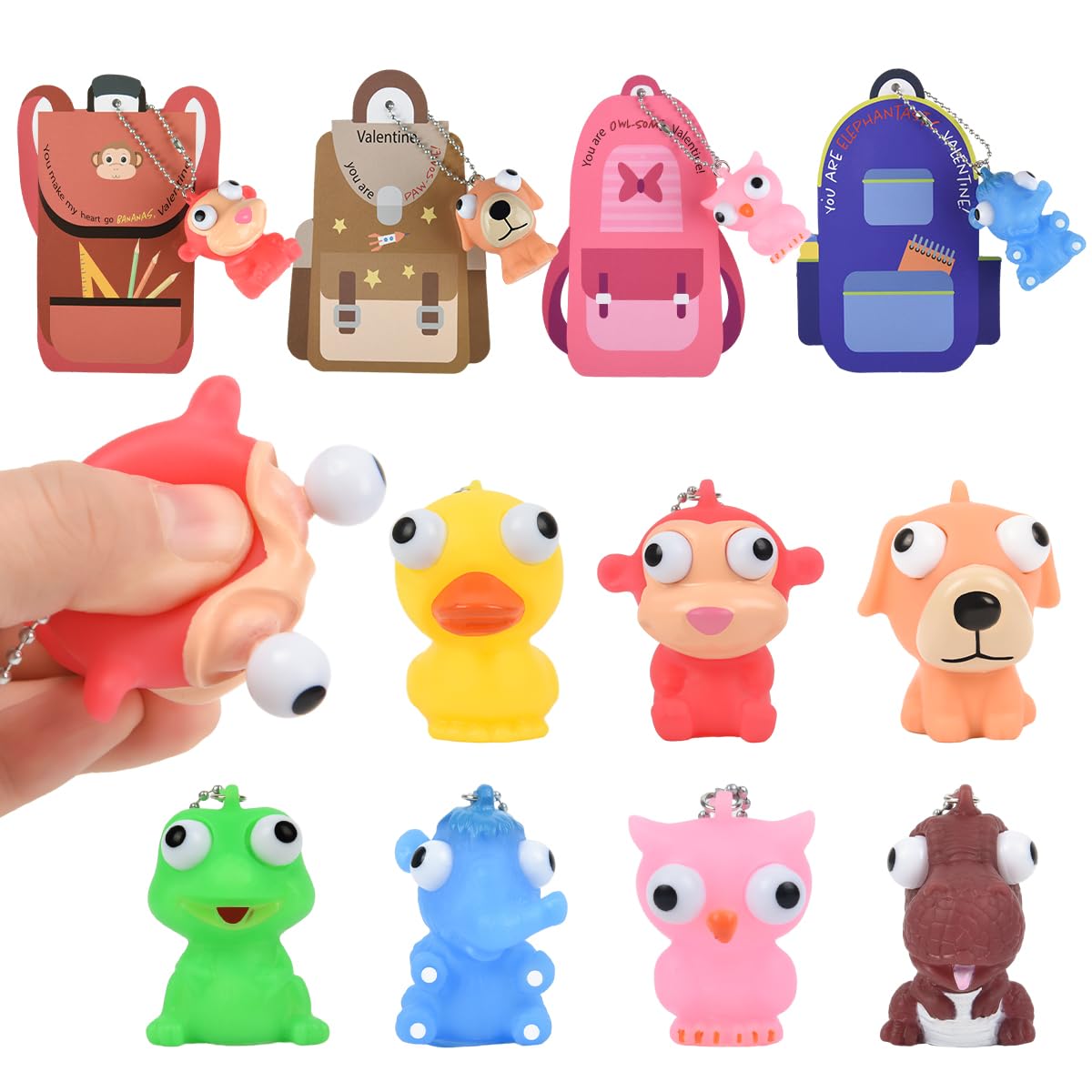 NUJOVI 28-Piece Valentine Cards with Pop-Eye Keychains for Kids