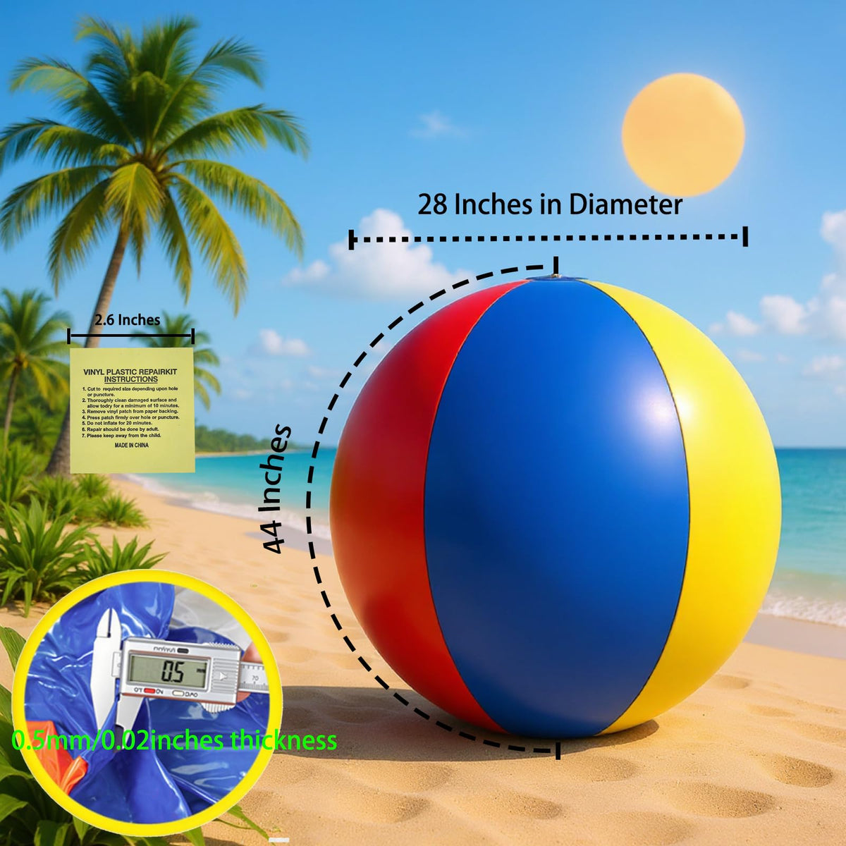 Nujzuir 28'' Extra Large Inflatable Beach Ball – Rainbow Colorful Pool Party Centerpiece
