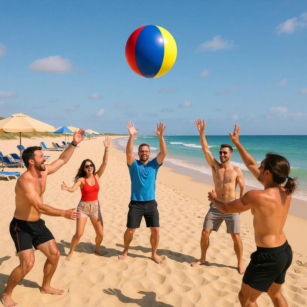 Nujzuir 28'' Extra Large Inflatable Beach Ball – Rainbow Colorful Pool Party Centerpiece