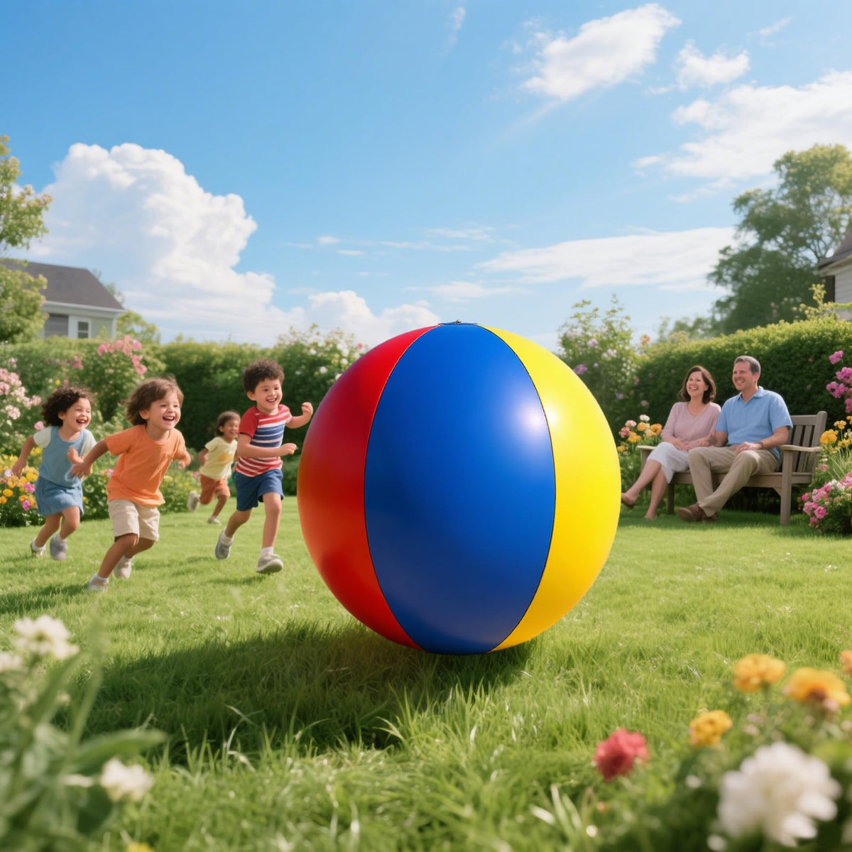 Nujzuir 28'' Extra Large Inflatable Beach Ball – Rainbow Colorful Pool Party Centerpiece