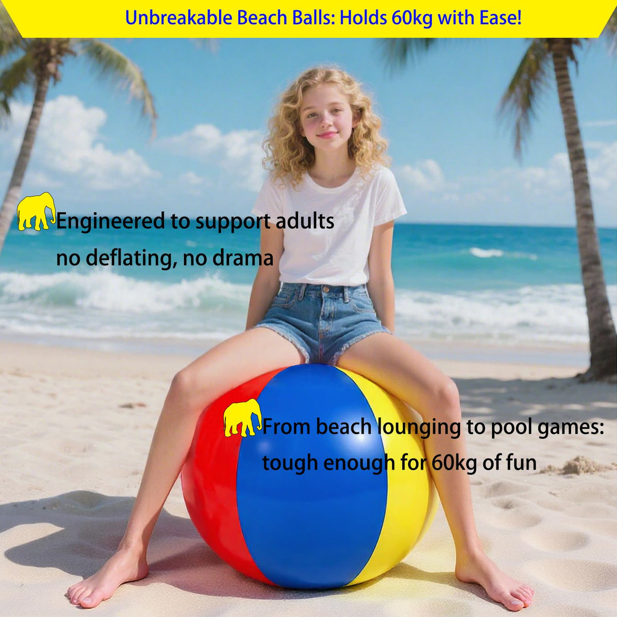 Nujzuir 28'' Extra Large Inflatable Beach Ball – Rainbow Colorful Pool Party Centerpiece