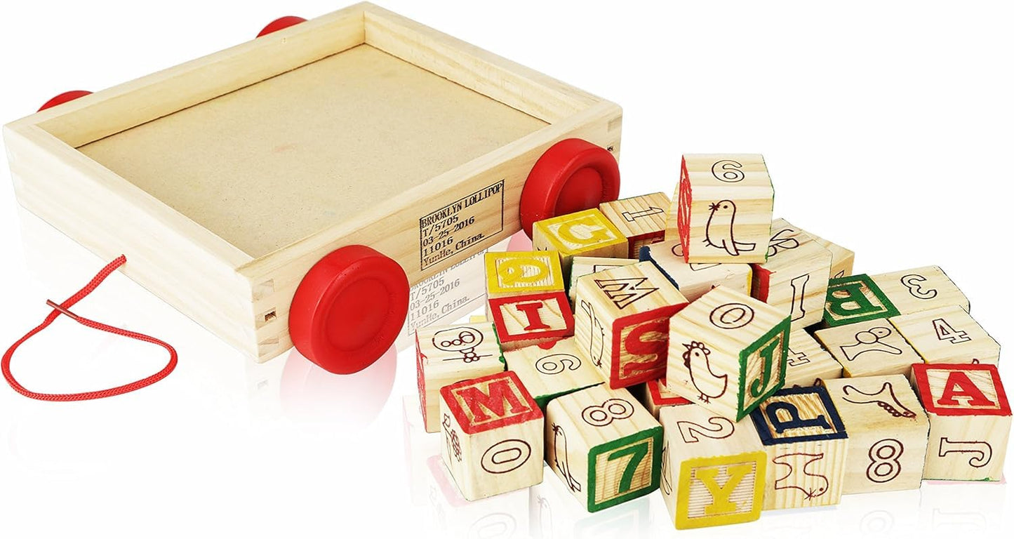 Number 1 in Gadgets Wooden ABC Blocks with Pull Wagon - 30-Piece Educational Alphabet Toy