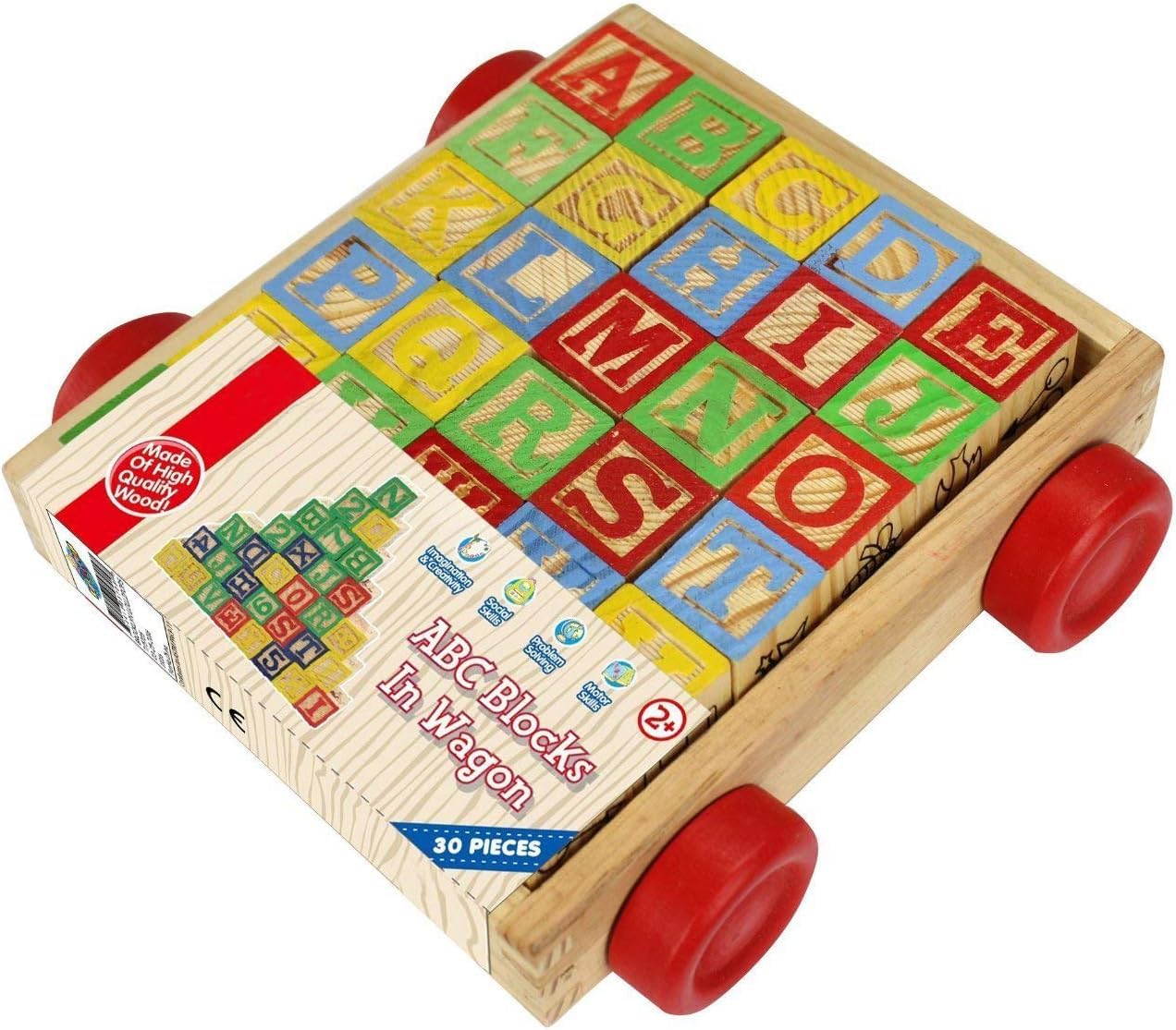 Number 1 in Gadgets Wooden ABC Blocks with Pull Wagon - 30-Piece Educational Alphabet Toy