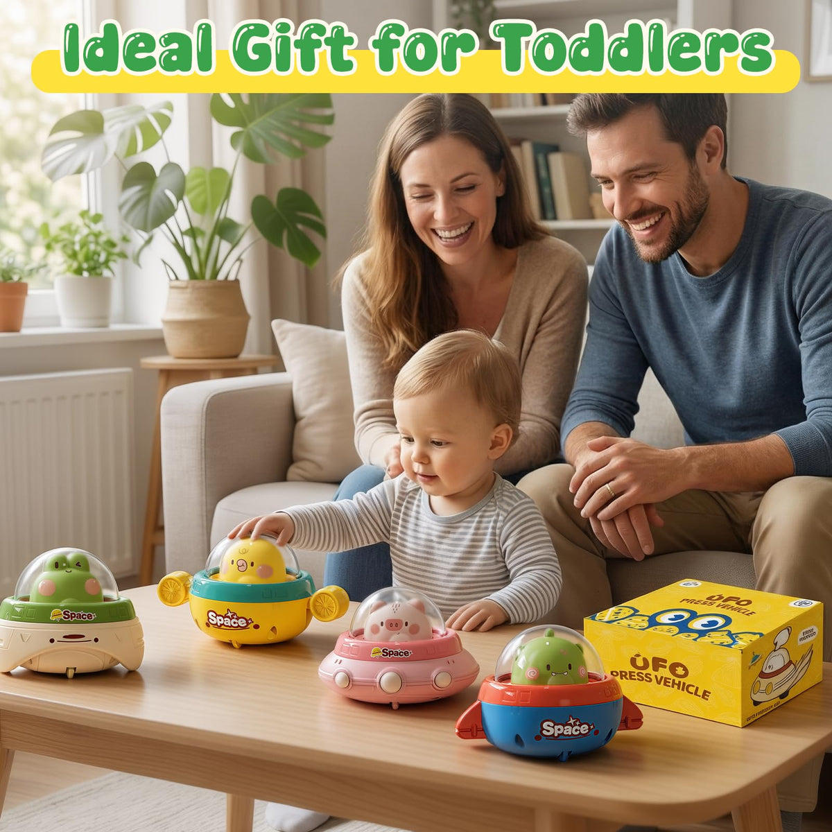 NUMBERFUN Easter Push Cars – 4-Pack Toddler Toys for 0-3 Years, Press & Go No Battery