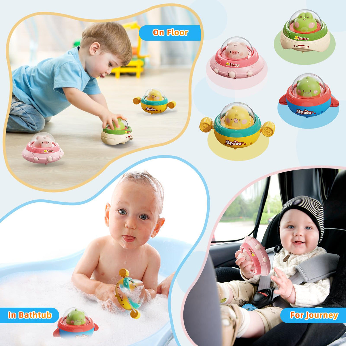 NUMBERFUN Easter Push Cars – 4-Pack Toddler Toys for 0-3 Years, Press & Go No Battery