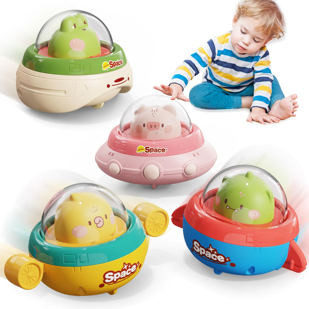 NUMBERFUN Easter Push Cars – 4-Pack Toddler Toys for 0-3 Years, Press & Go No Battery