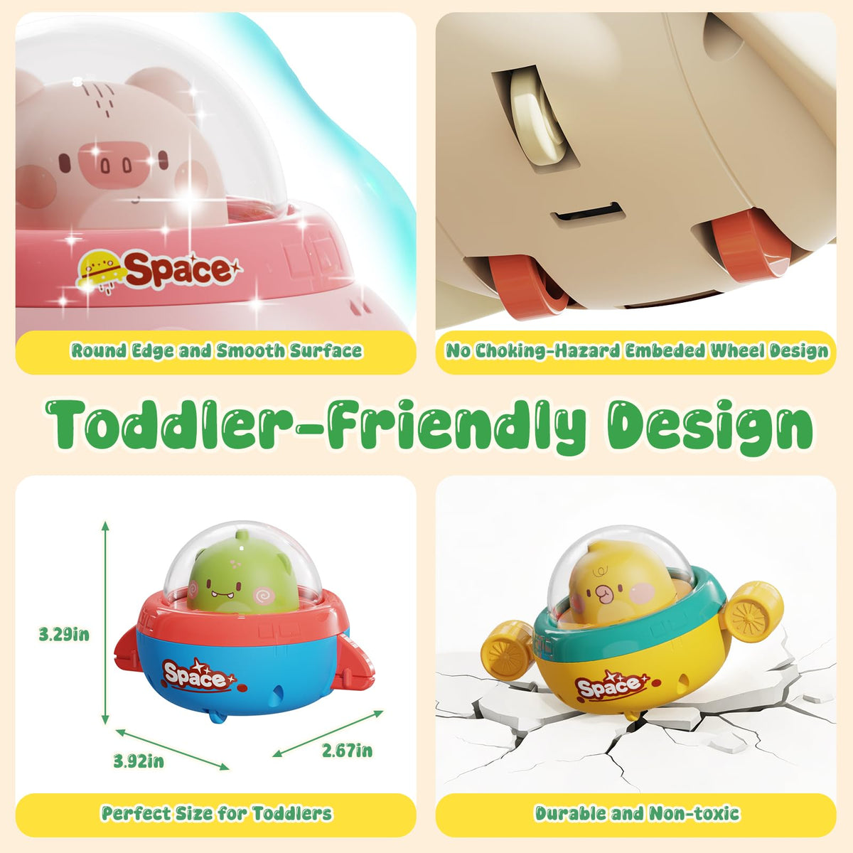 NUMBERFUN Easter Push Cars – 4-Pack Toddler Toys for 0-3 Years, Press & Go No Battery