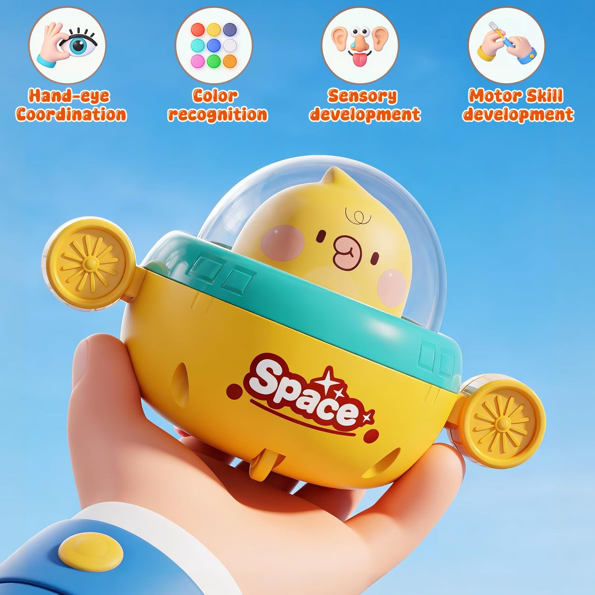 NUMBERFUN Easter Push Cars – 4-Pack Toddler Toys for 0-3 Years, Press & Go No Battery
