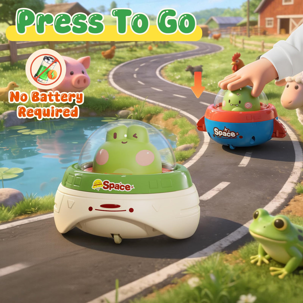 NUMBERFUN Easter Push Cars – 4-Pack Toddler Toys for 0-3 Years, Press & Go No Battery