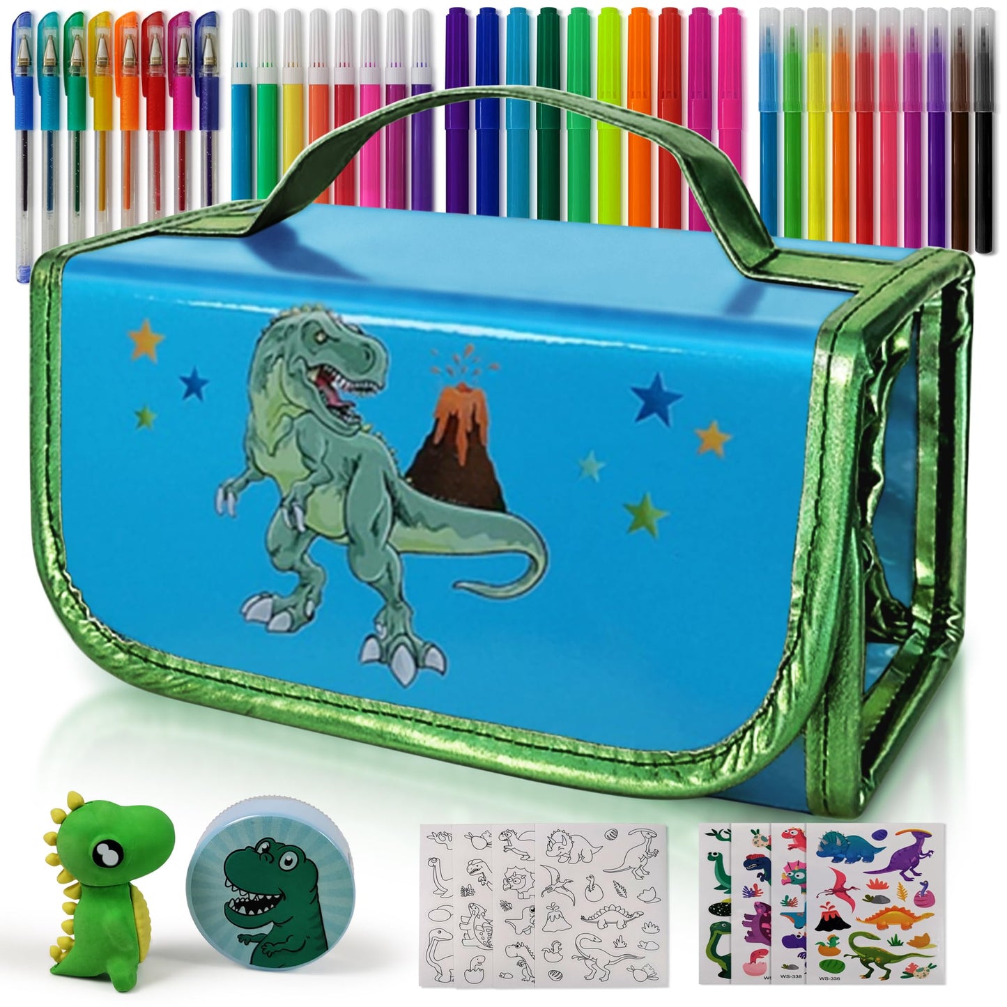 NUMI'SMILE Dinosaur Pencil Case with Fruit Scented Markers – Dino Art Kit for Kids