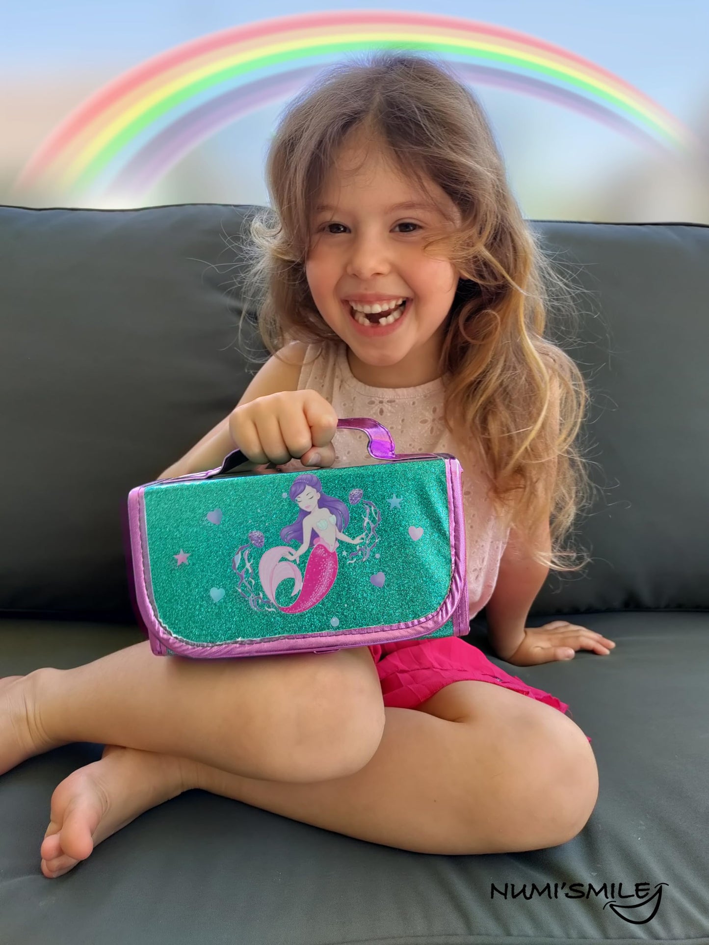 NUMI'SMILE Mermaid Pencil Case With Fruit Scented Markers – Art Set for Girls Aged 3-10