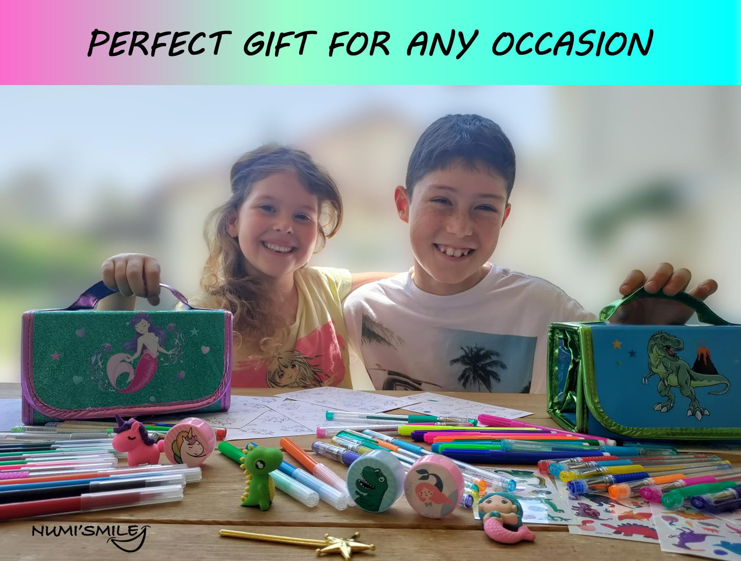 NUMI'SMILE Mermaid Pencil Case With Fruit Scented Markers – Art Set for Girls Aged 3-10