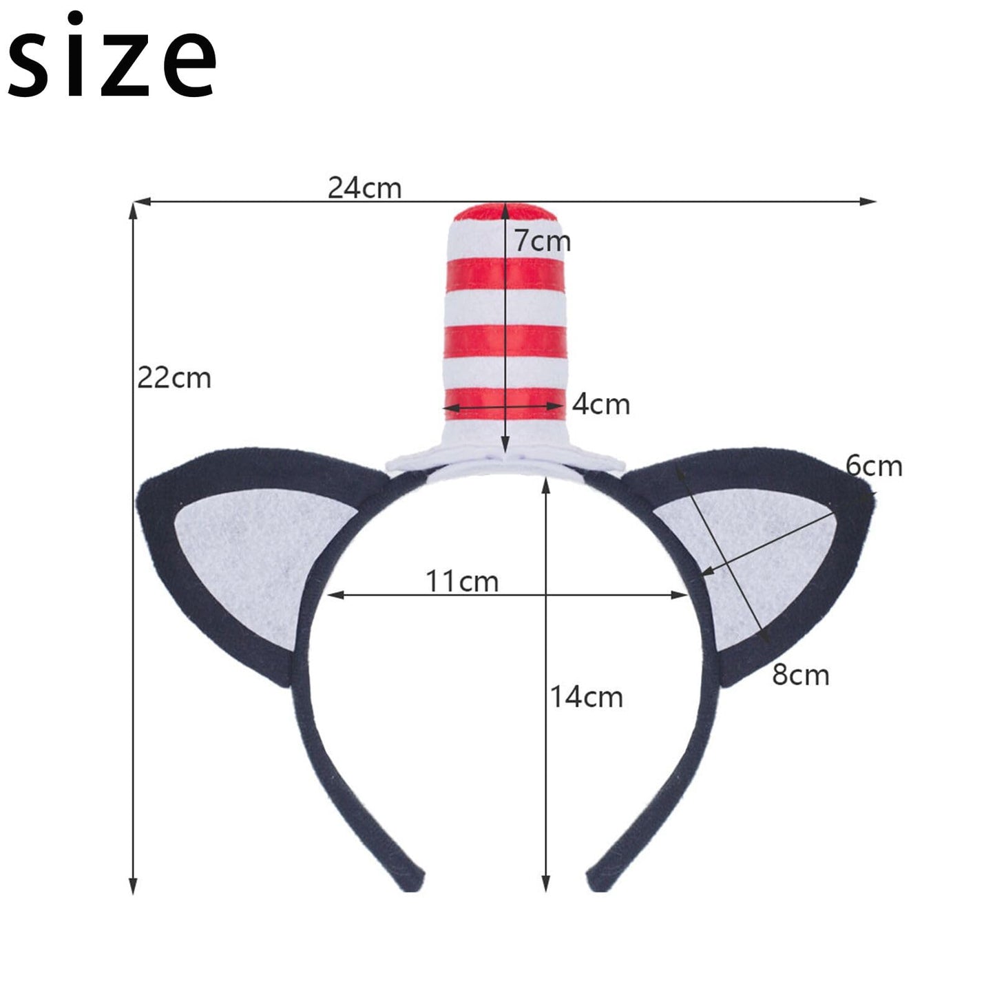 NUMJAW Cat Headband with Stovepipe Hat & Red Bow Tie – Cosplay Party & Halloween Accessory