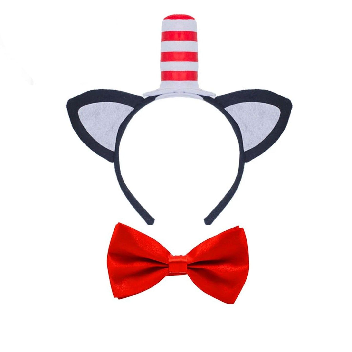 NUMJAW Cat Headband with Stovepipe Hat & Red Bow Tie – Cosplay Party & Halloween Accessory