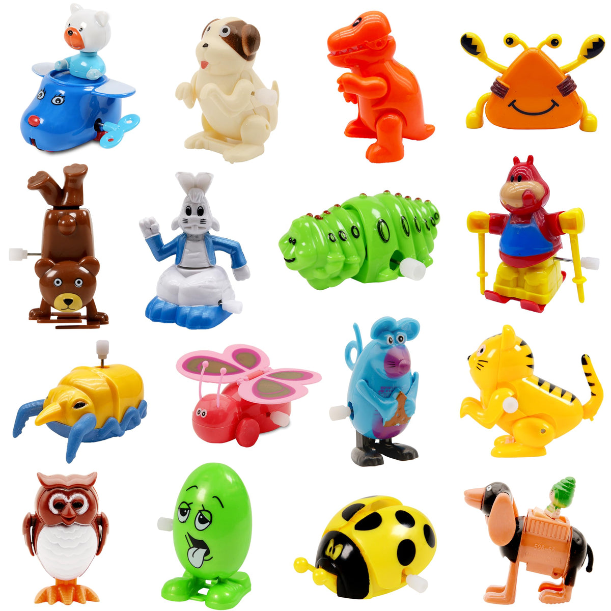 Nunkitoy Wind Up Toy 16-Pack: Assorted Clockwork Toys for Kids, Toddlers & Party Favors